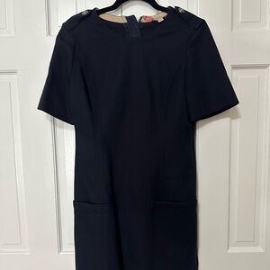 Burberry Brit Navy Wool Blend Military-Style Mini Dress